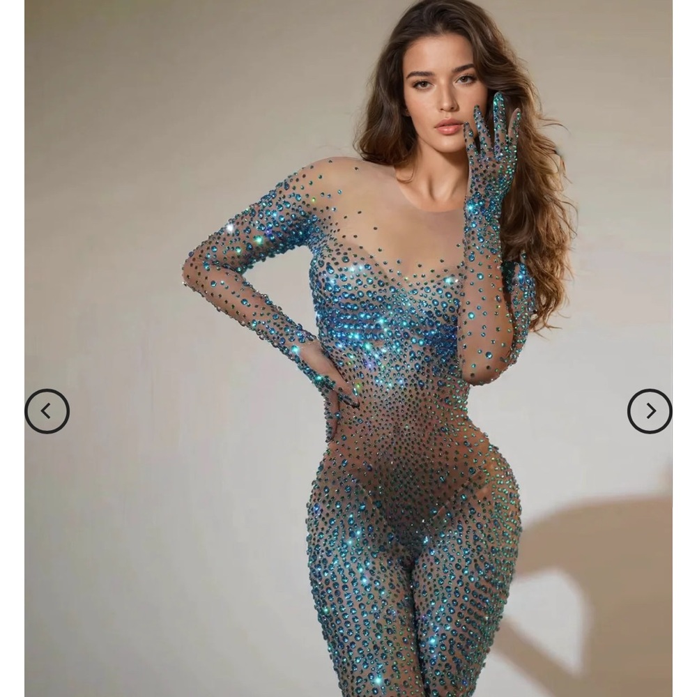 Sparkling Blue Rhinestone Bodysuit